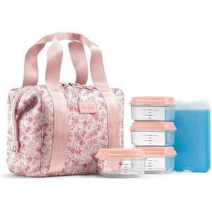image:imageFit amp Fresh Remi Lunch Bag for Women Work  Neoprene Lunch Tote with Containers amp Ice Pack Reusable Meal Prep Lunch Box Large Capacity Machine WashablePink Ditsy Flowers