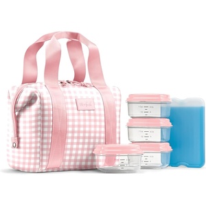 image:imageFit amp Fresh Remi Lunch Bag for Women Work  Neoprene Lunch Tote with Containers amp Ice Pack Reusable Meal Prep Lunch Box Large Capacity Machine WashablePink Gingham
