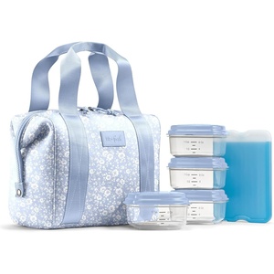 image:imageFit amp Fresh Remi Lunch Bag for Women Work  Neoprene Lunch Tote with Containers amp Ice Pack Reusable Meal Prep Lunch Box Large Capacity Machine WashableBlue Vintage Flowers