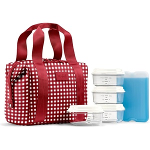 image:imageFit amp Fresh Remi Lunch Bag for Women Work  Neoprene Lunch Tote with Containers amp Ice Pack Reusable Meal Prep Lunch Box Large Capacity Machine WashableRed Gingham