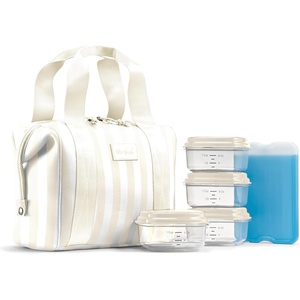 image:imageFit amp Fresh Remi Lunch Bag for Women Work  Neoprene Lunch Tote with Containers amp Ice Pack Reusable Meal Prep Lunch Box Large Capacity Machine WashableIvory Stripe