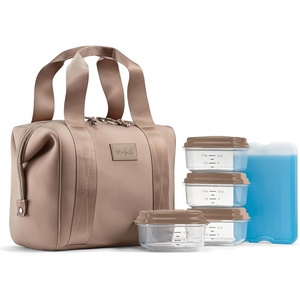 image:imageFit amp Fresh Remi Lunch Bag for Women Work  Neoprene Lunch Tote with Containers amp Ice Pack Reusable Meal Prep Lunch Box Large Capacity Machine WashableTaupe